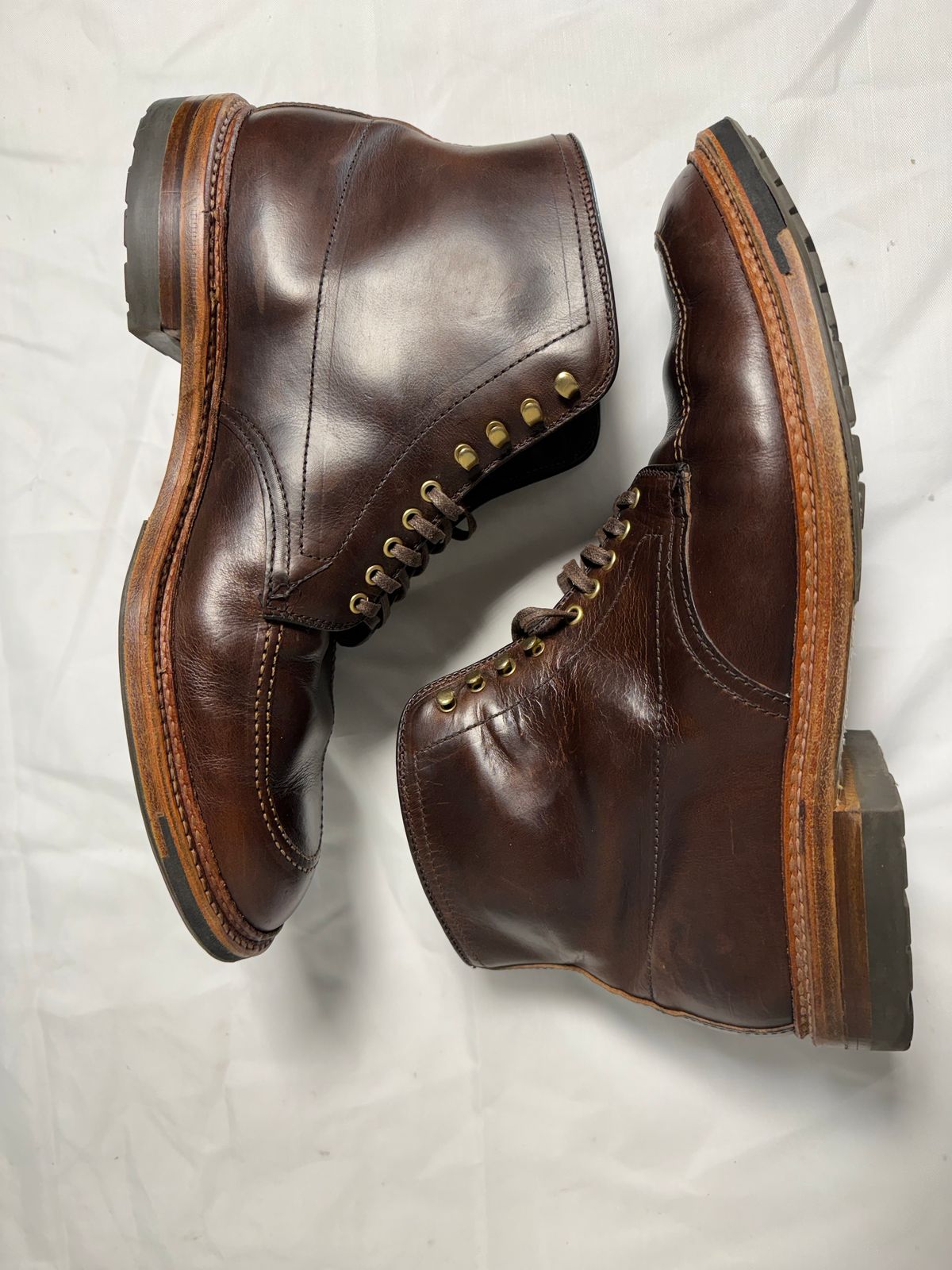 Photo by drtobiassfunke on November 6, 2024 of the Alden Indy Boot in Horween Brown Chromexcel.