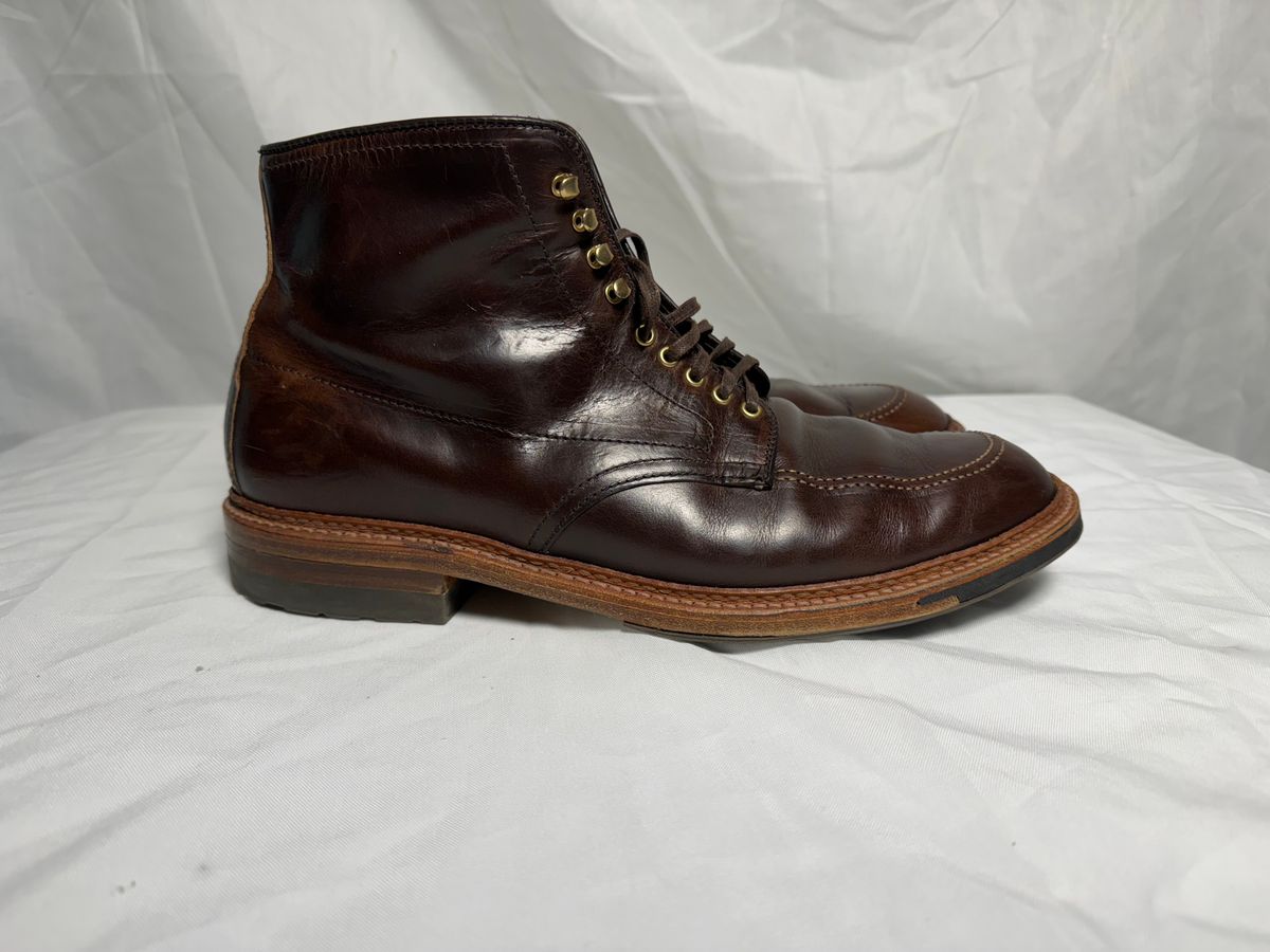 Photo by drtobiassfunke on November 6, 2024 of the Alden Indy Boot in Horween Brown Chromexcel.