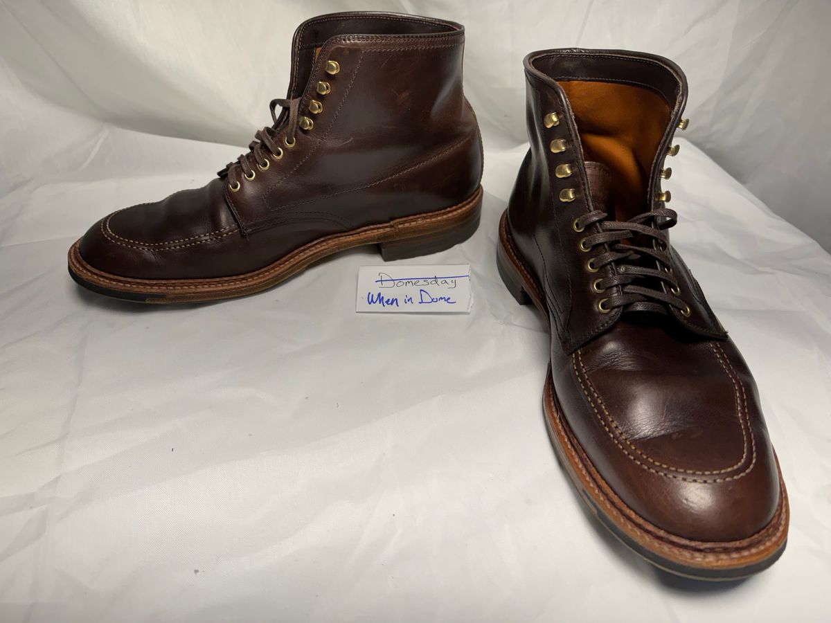 Photo by drtobiassfunke on November 6, 2024 of the Alden Indy Boot in Horween Brown Chromexcel.