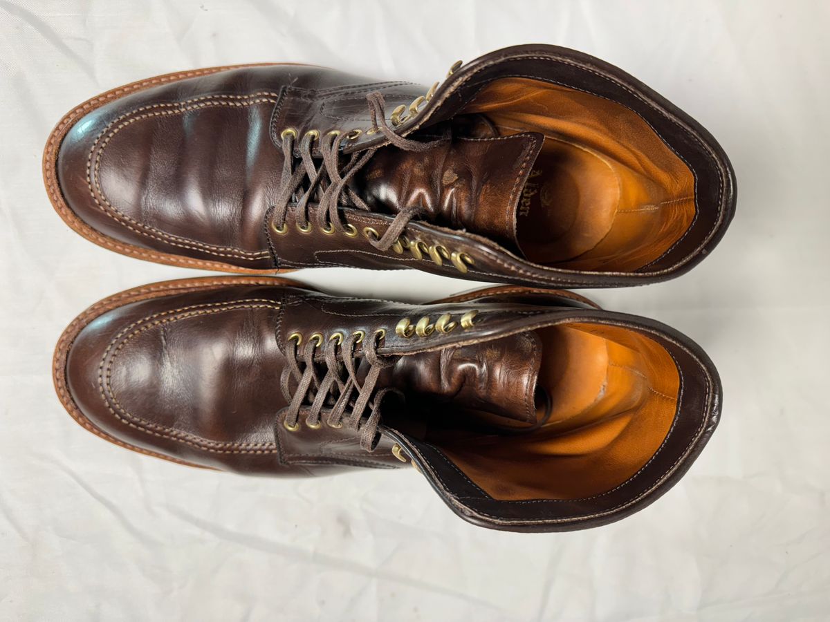 Photo by drtobiassfunke on November 6, 2024 of the Alden Indy Boot in Horween Brown Chromexcel.