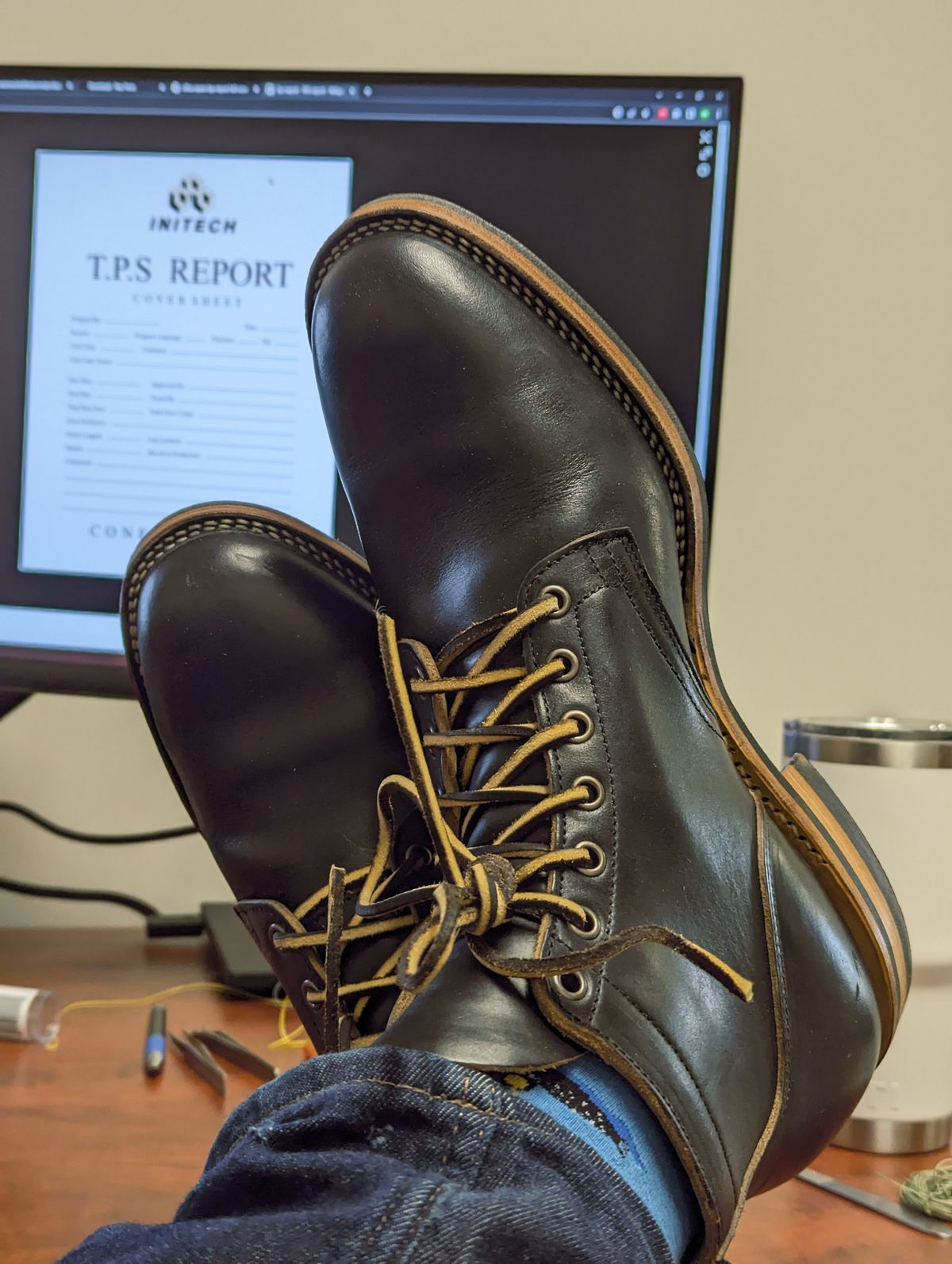 Photo by drtobiassfunke on October 2, 2023 of the Viberg Service Boot in Horween Black Chromexcel.
