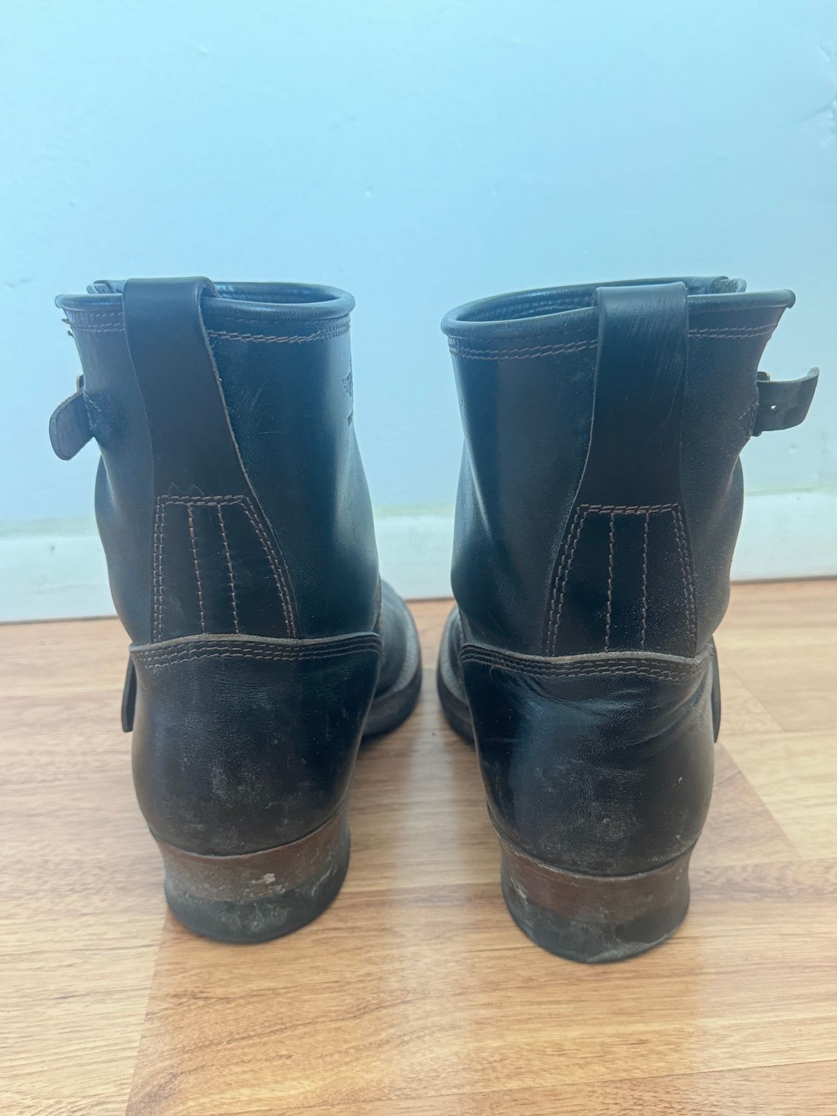Photo by jimtigerbelly on February 5, 2024 of the The Flat Head Engineer Boots in Black Japanese Cordovan Horsehide.