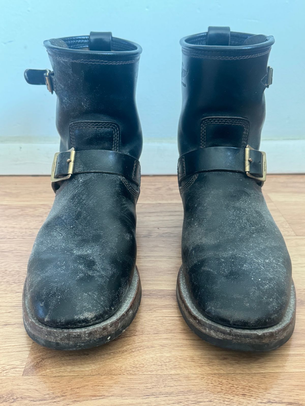 Photo by jimtigerbelly on February 5, 2024 of the The Flat Head Engineer Boots in Black Japanese Cordovan Horsehide.