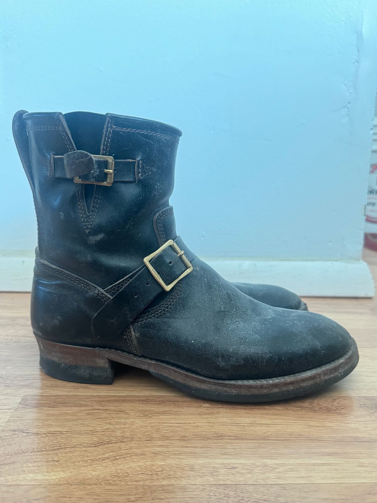 Photo by jimtigerbelly on February 5, 2024 of the The Flat Head Engineer Boots in Black Japanese Cordovan Horsehide.