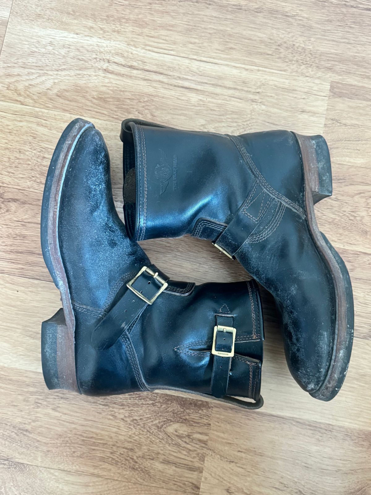 Photo by jimtigerbelly on February 5, 2024 of the The Flat Head Engineer Boots in Black Japanese Cordovan Horsehide.