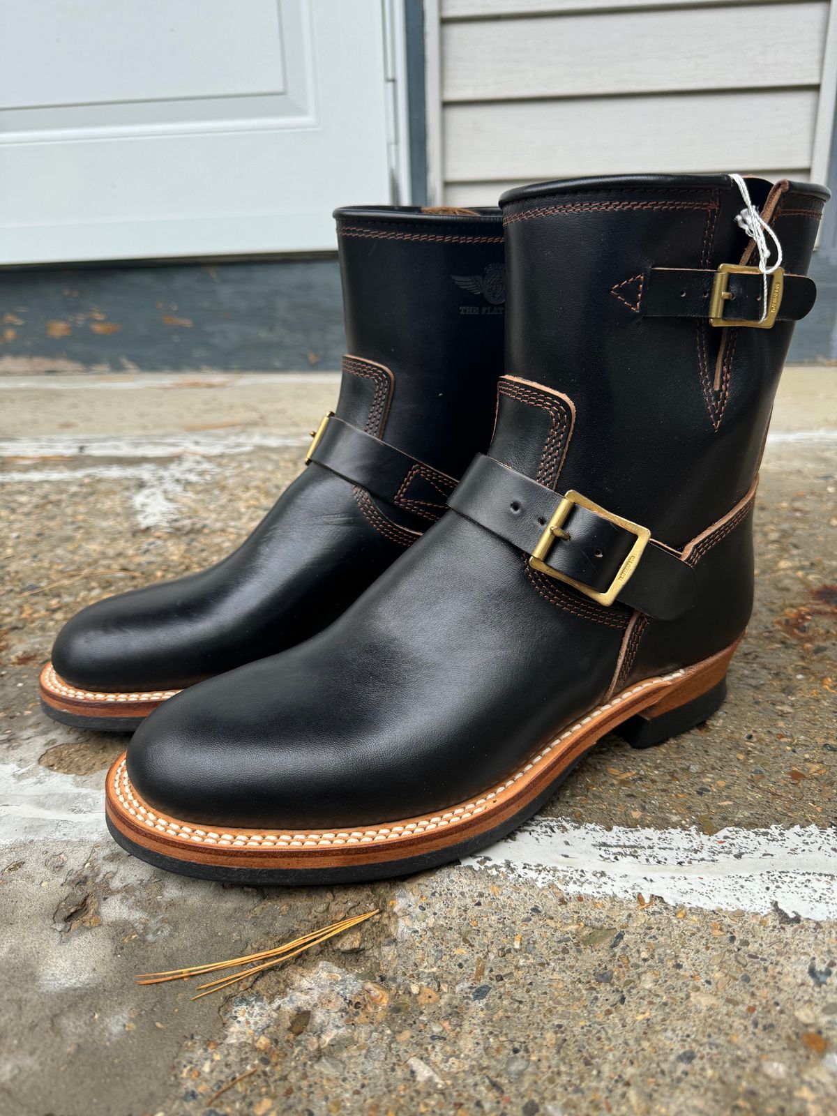 Photo by jimtigerbelly on October 5, 2023 of the The Flat Head Engineer Boots in Black Japanese Cordovan Horsehide.