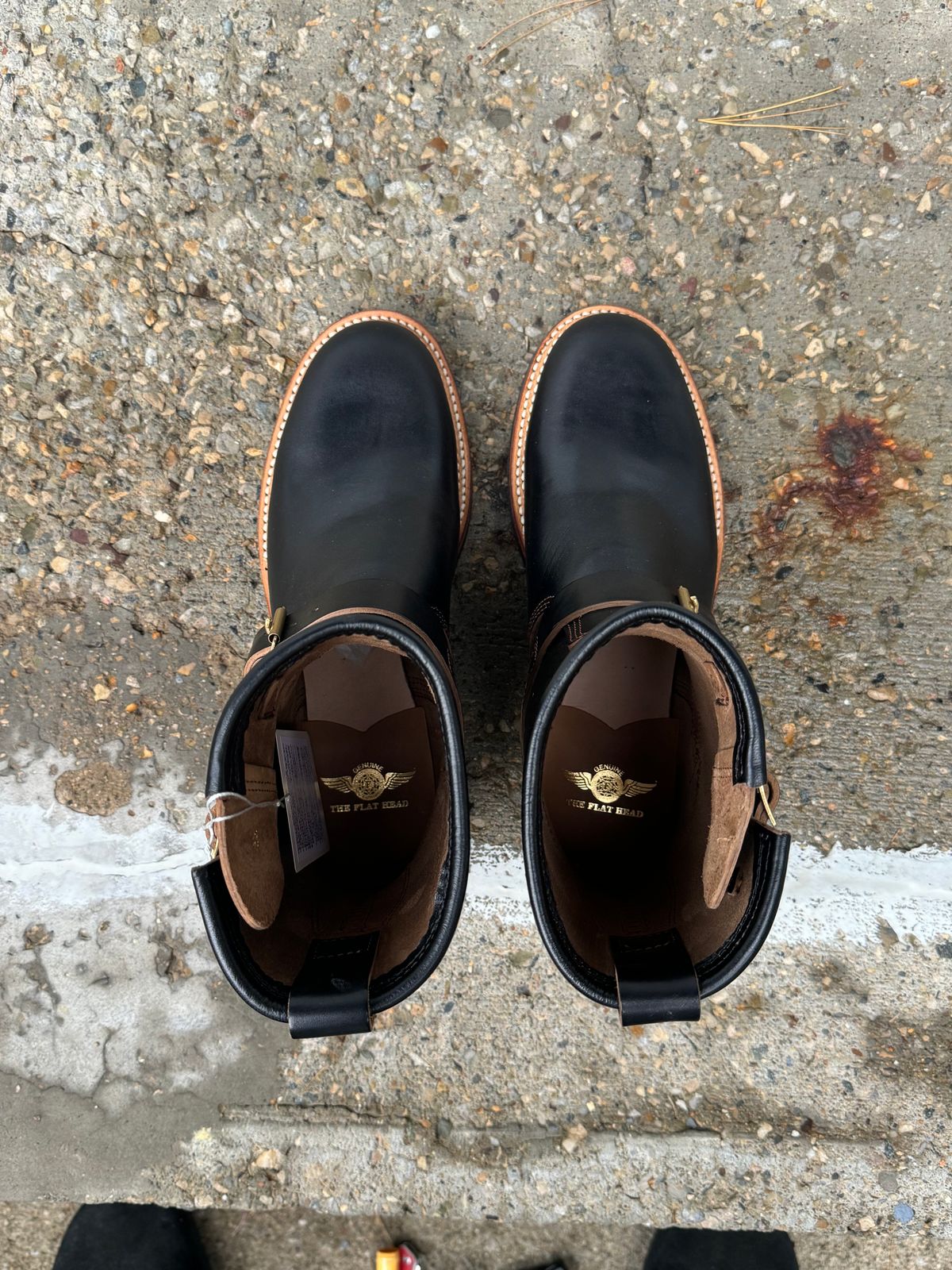 Photo by jimtigerbelly on October 5, 2023 of the The Flat Head Engineer Boots in Black Japanese Cordovan Horsehide.