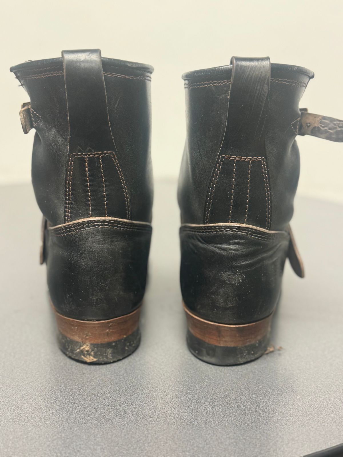 Photo by jimtigerbelly on December 1, 2023 of the The Flat Head Engineer Boots in Black Japanese Cordovan Horsehide.