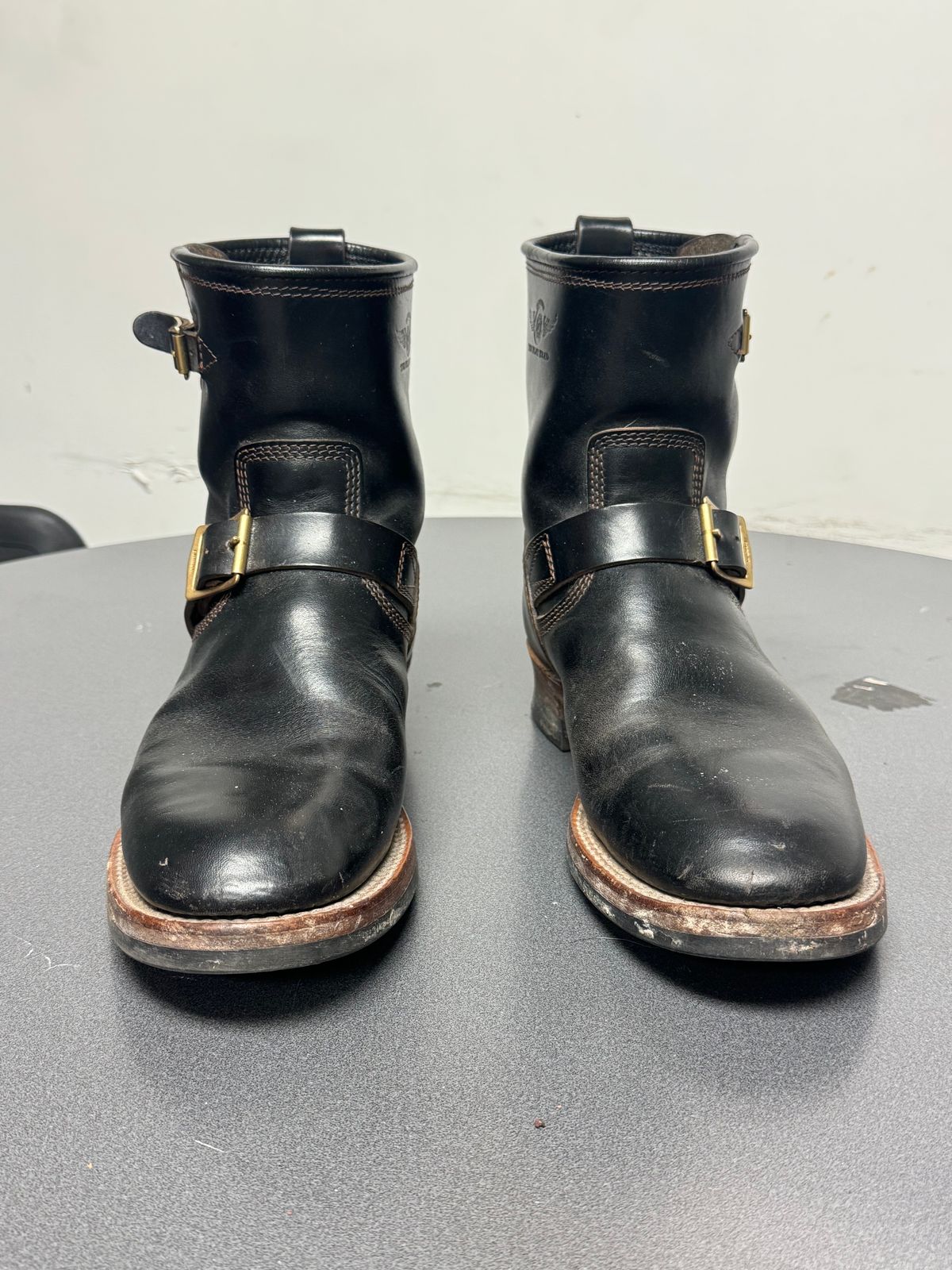 Photo by jimtigerbelly on January 5, 2024 of the The Flat Head Engineer Boots in Black Japanese Cordovan Horsehide.