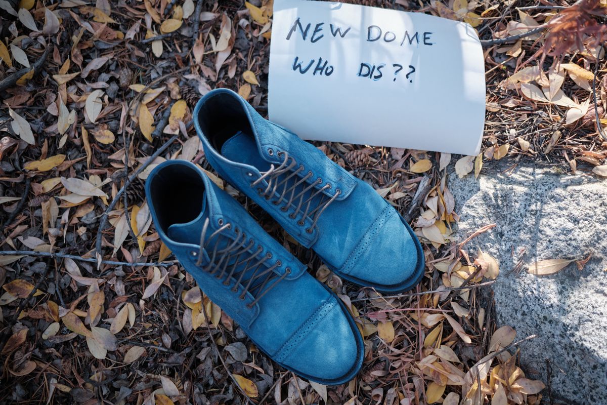 Photo by deiru on October 1, 2025 of the Viberg Service Boot in C.F. Stead Milkshake Calf Suede & indigo dyed C.F. Stead Milkshake suede.