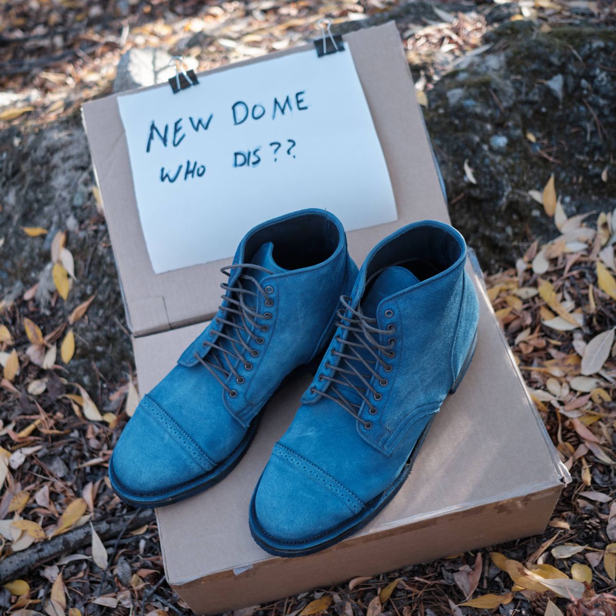 Photo by deiru on October 1, 2025 of the Viberg Service Boot in C.F. Stead Milkshake Calf Suede & indigo dyed C.F. Stead Milkshake suede.