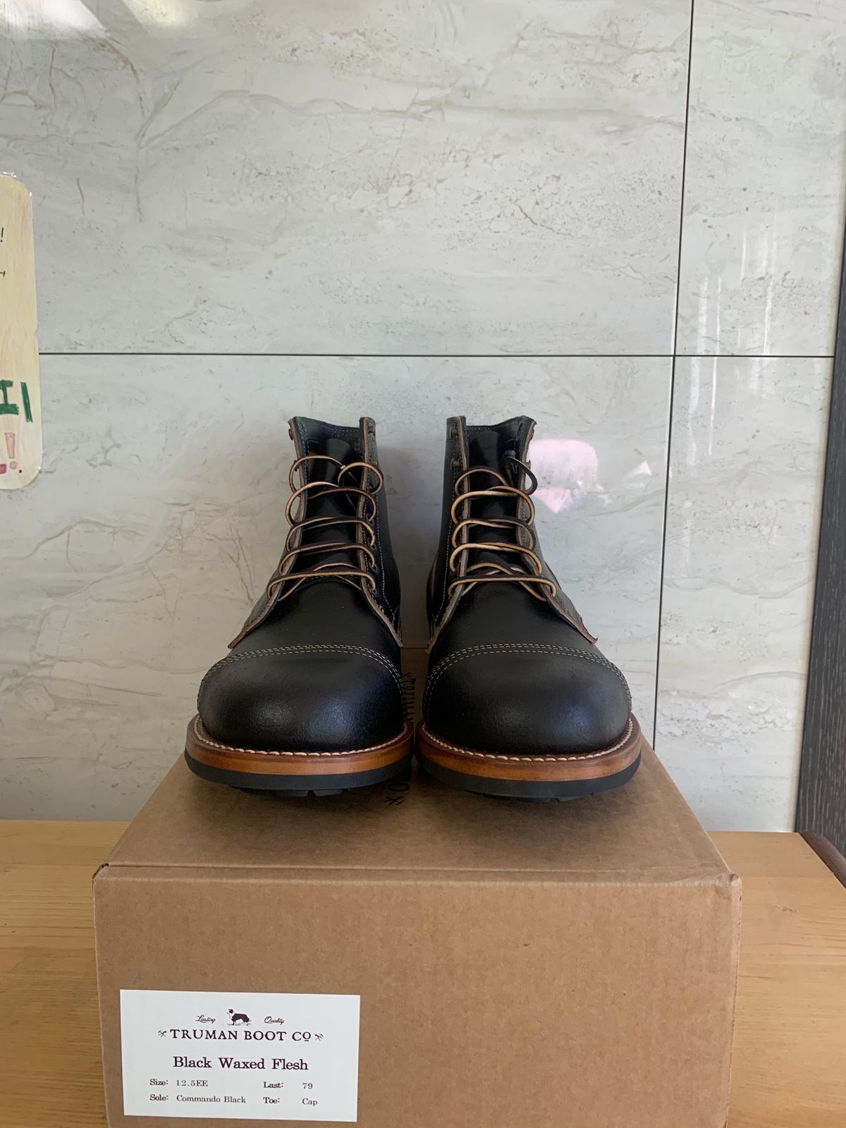 Photo by eggieman on October 2, 2024 of the Truman Cap Toe Boot in Horween Black Waxed Flesh.