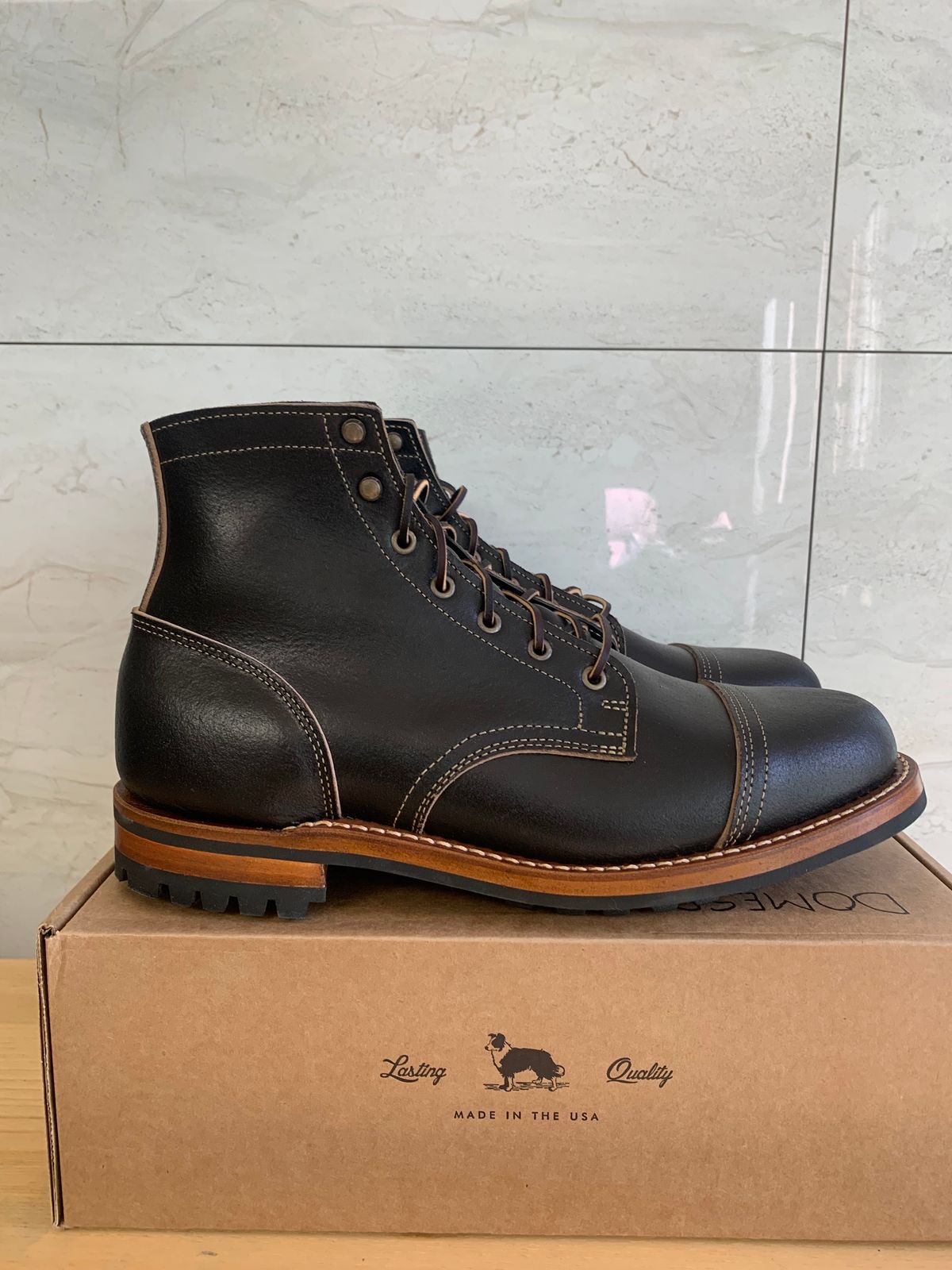 Photo by eggieman on October 2, 2024 of the Truman Cap Toe Boot in Horween Black Waxed Flesh.