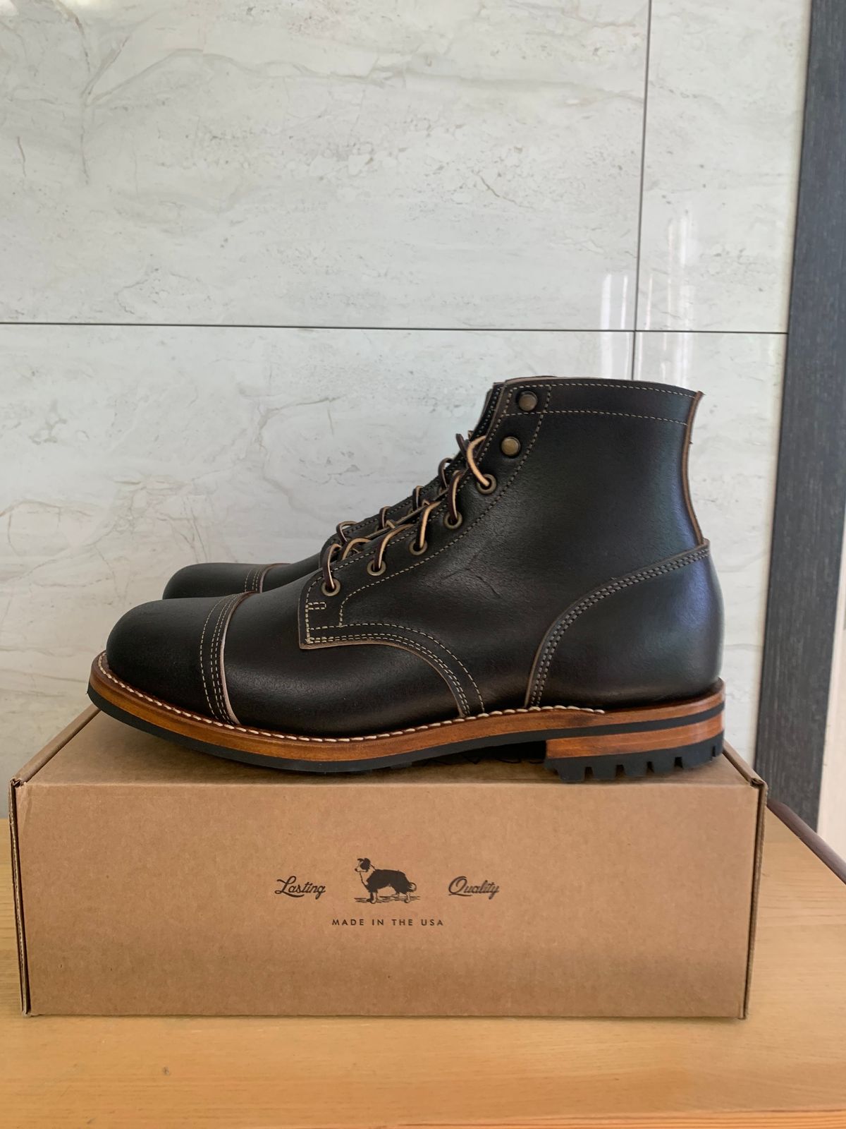 Photo by eggieman on October 2, 2024 of the Truman Cap Toe Boot in Horween Black Waxed Flesh.