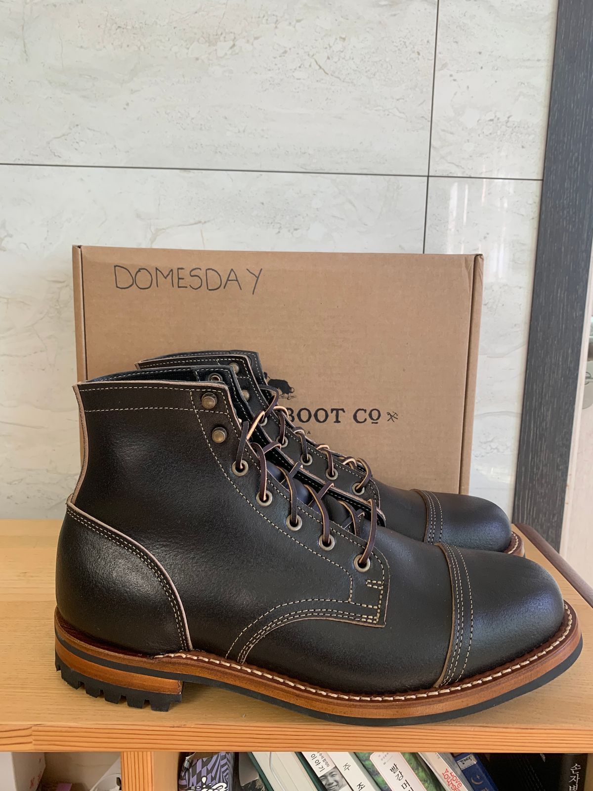 Photo by eggieman on October 2, 2024 of the Truman Cap Toe Boot in Horween Black Waxed Flesh.