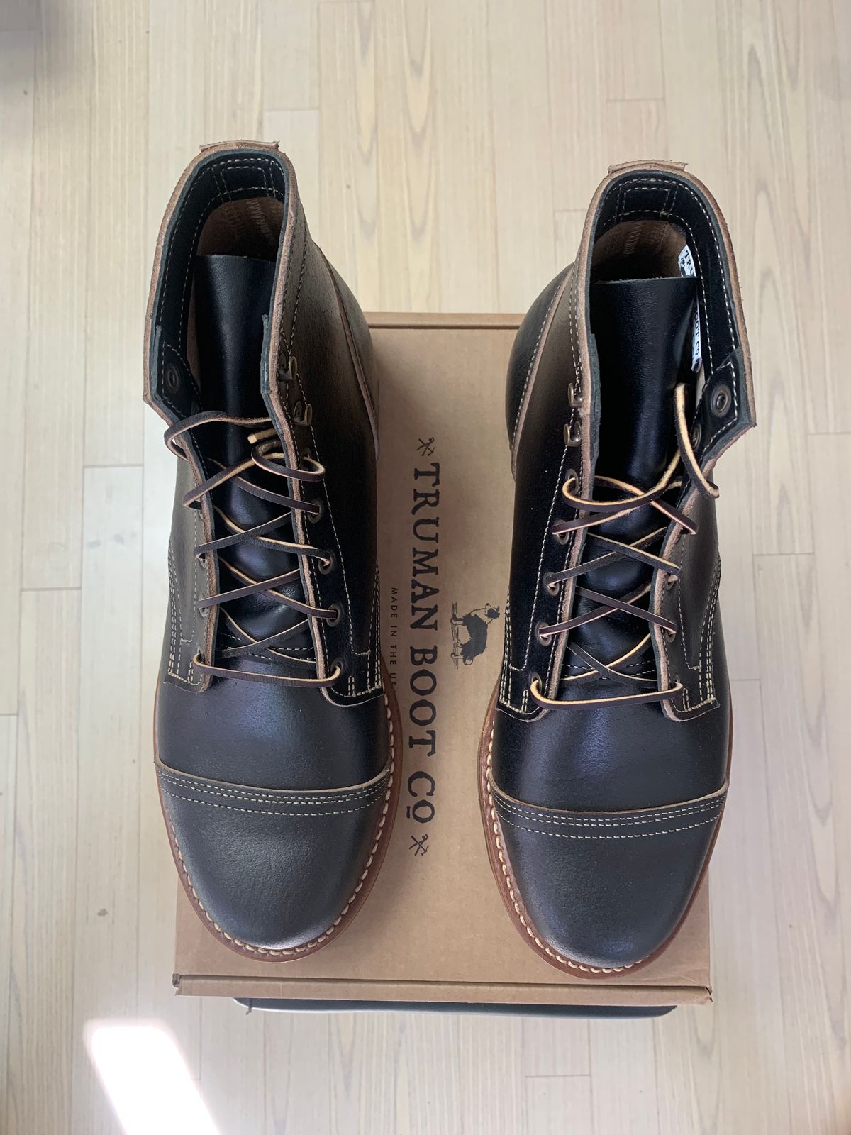 Photo by eggieman on October 2, 2024 of the Truman Cap Toe Boot in Horween Black Waxed Flesh.