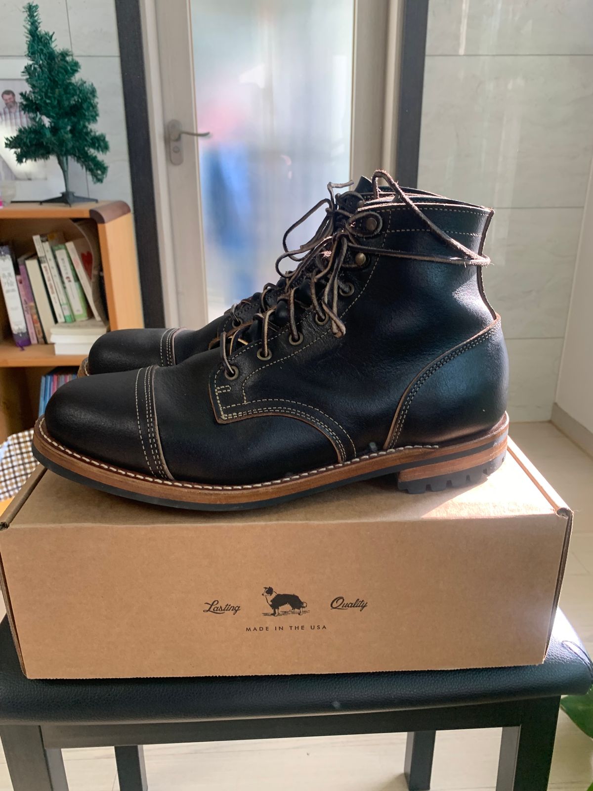 Photo by eggieman on November 5, 2024 of the Truman Cap Toe Boot in Horween Black Waxed Flesh.