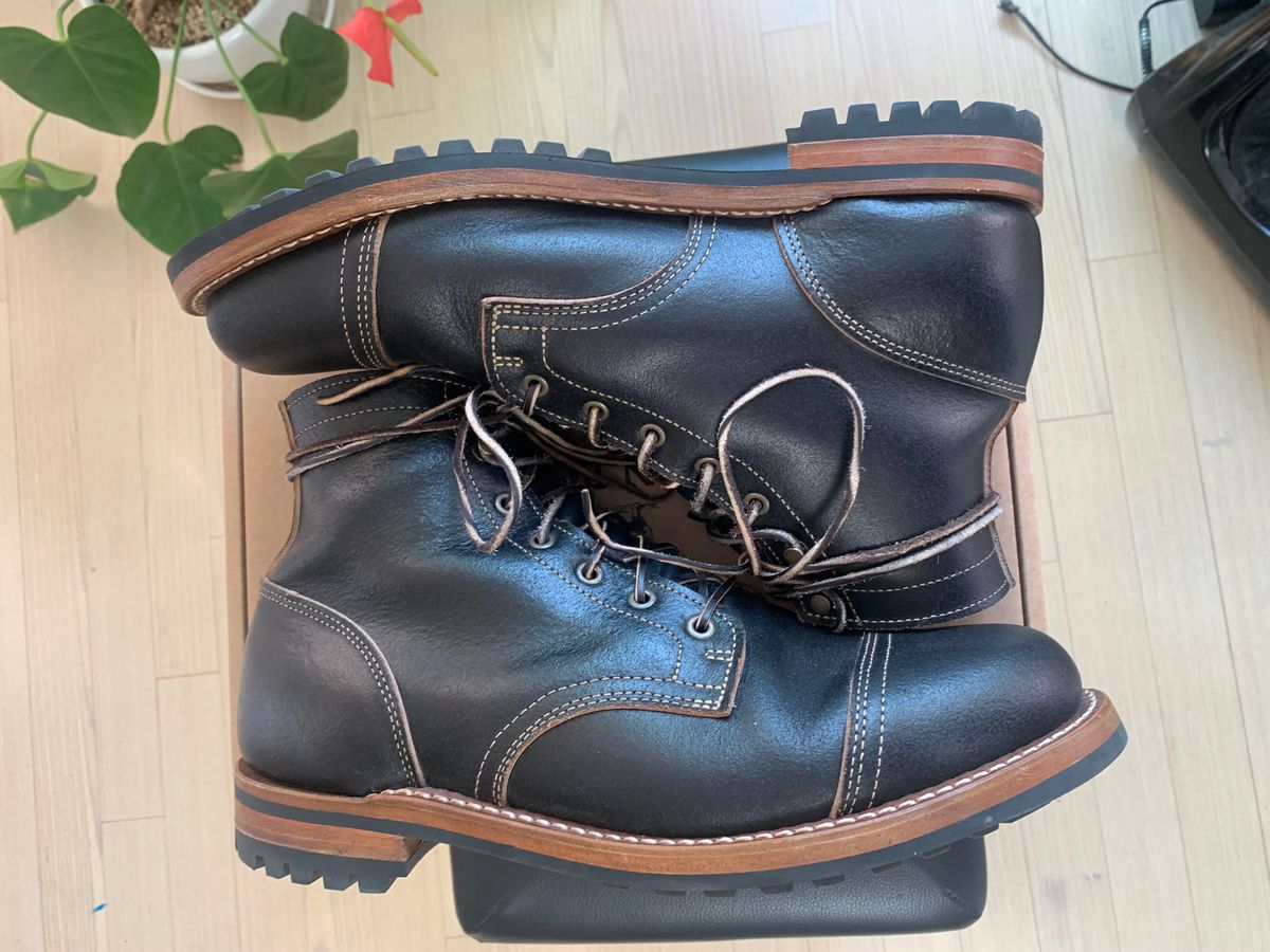 Photo by eggieman on November 5, 2024 of the Truman Cap Toe Boot in Horween Black Waxed Flesh.