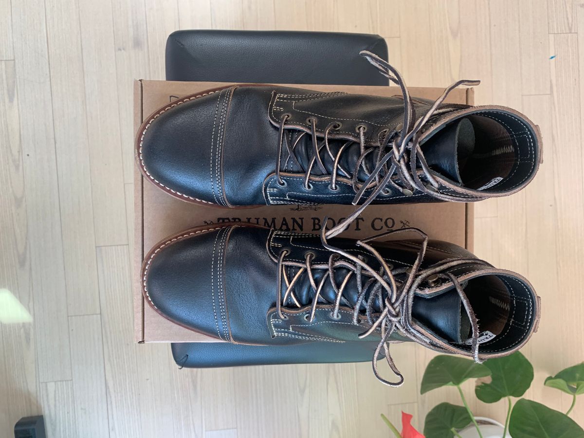 Photo by eggieman on November 5, 2024 of the Truman Cap Toe Boot in Horween Black Waxed Flesh.