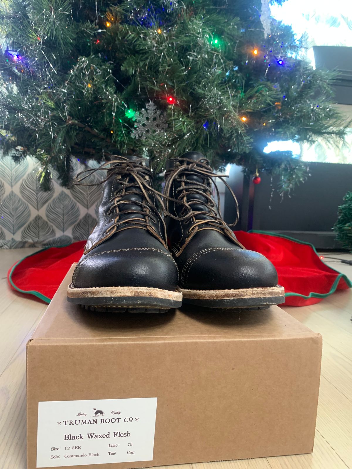 Photo by eggieman on December 3, 2024 of the Truman Cap Toe Boot in Horween Black Waxed Flesh.