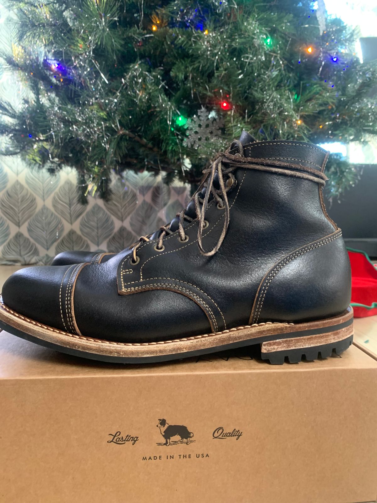 Photo by eggieman on December 3, 2024 of the Truman Cap Toe Boot in Horween Black Waxed Flesh.