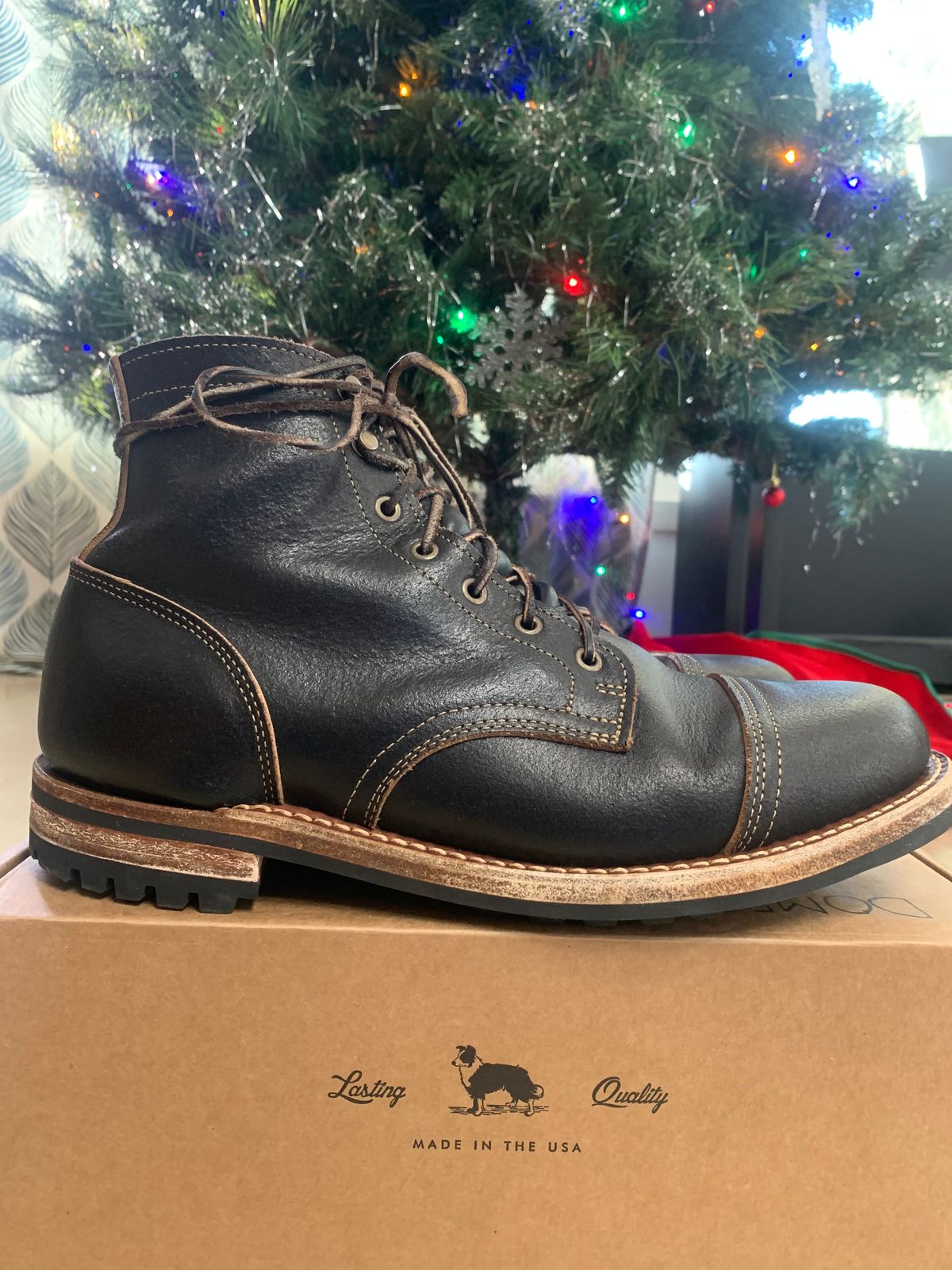 Photo by eggieman on December 3, 2024 of the Truman Cap Toe Boot in Horween Black Waxed Flesh.