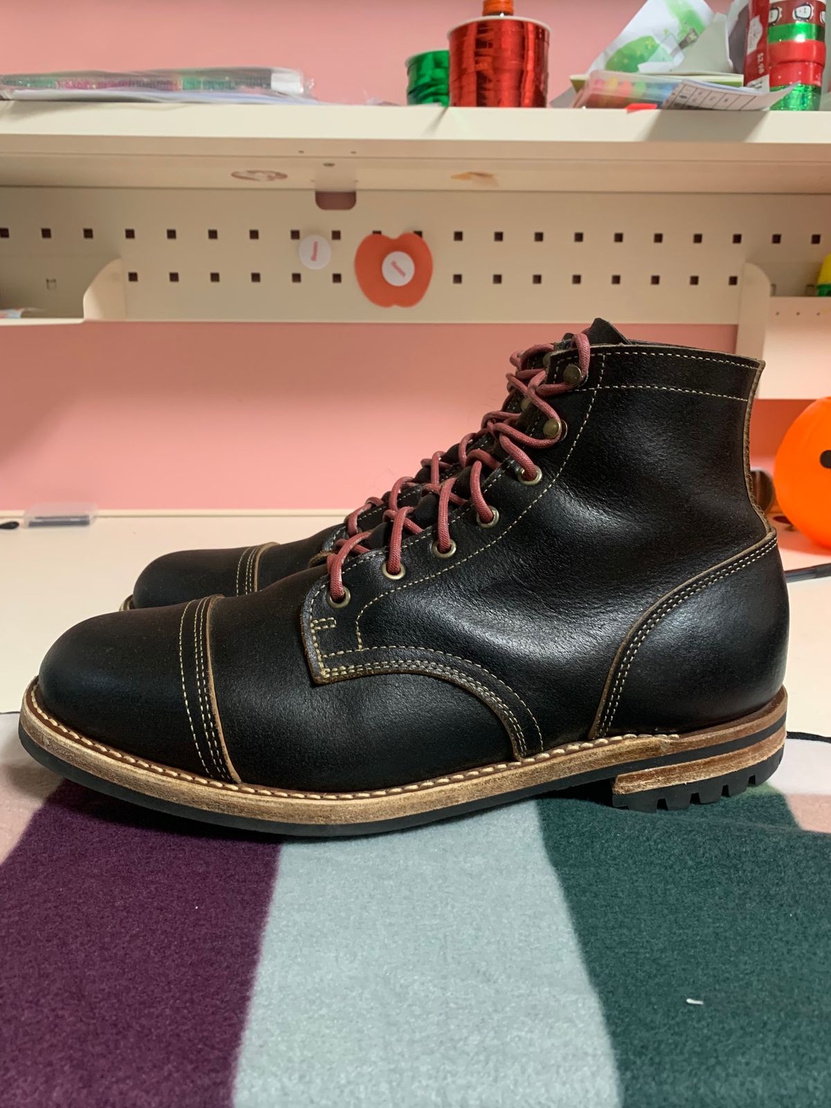 Photo by eggieman on January 3, 2025 of the Truman Cap Toe Boot in Horween Black Waxed Flesh.