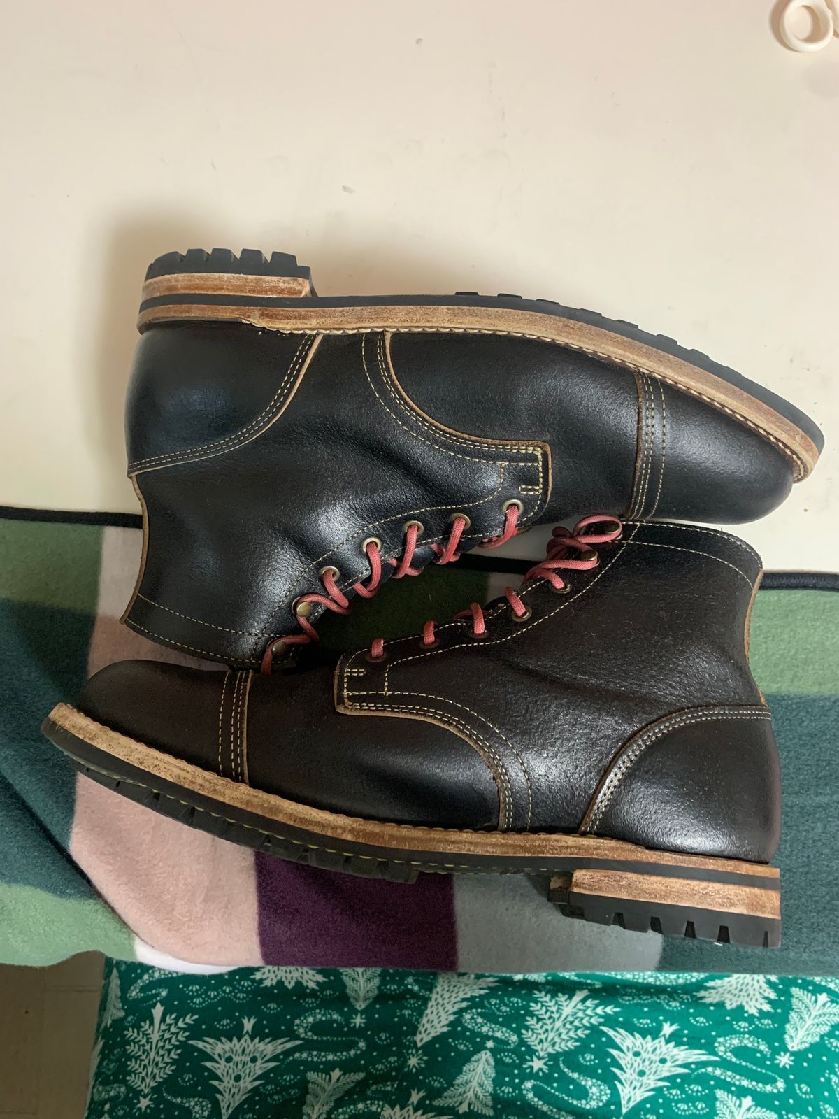 Photo by eggieman on January 3, 2025 of the Truman Cap Toe Boot in Horween Black Waxed Flesh.