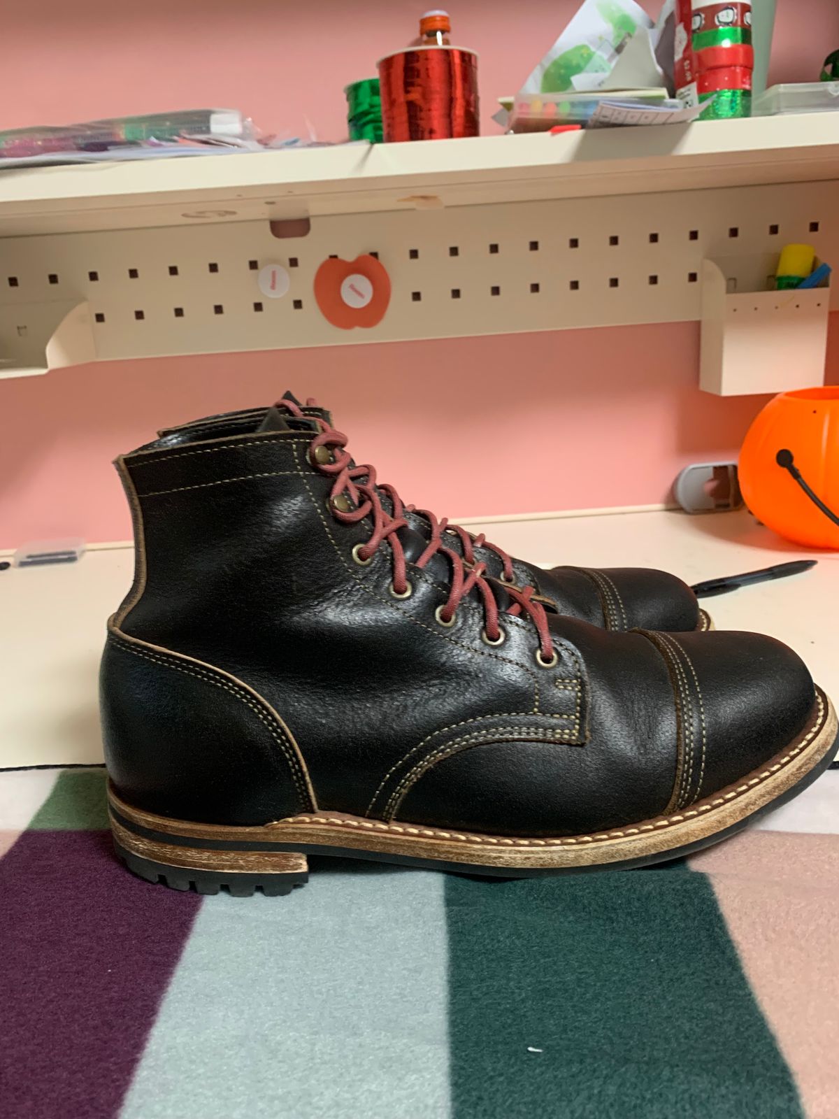 Photo by eggieman on January 3, 2025 of the Truman Cap Toe Boot in Horween Black Waxed Flesh.