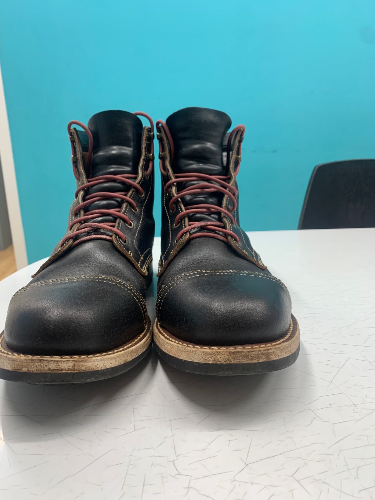 Photo by eggieman on February 5, 2025 of the Truman Cap Toe Boot in Horween Black Waxed Flesh.