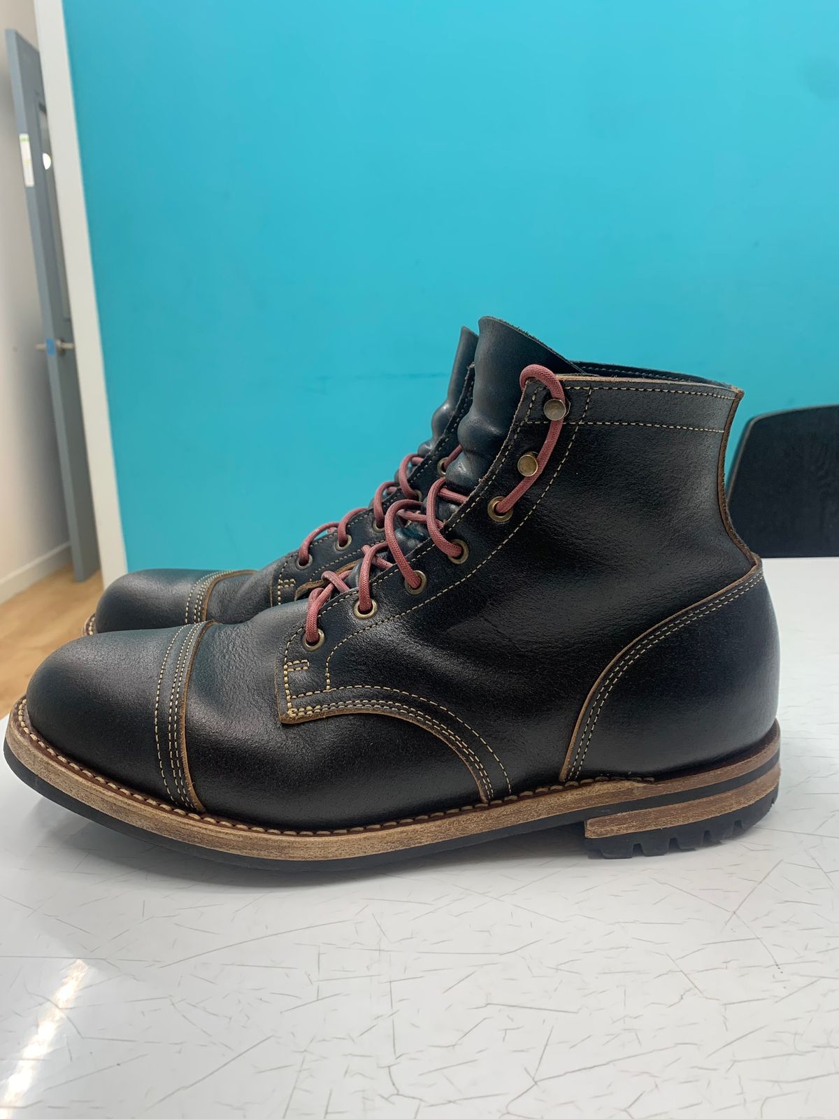 Photo by eggieman on February 5, 2025 of the Truman Cap Toe Boot in Horween Black Waxed Flesh.