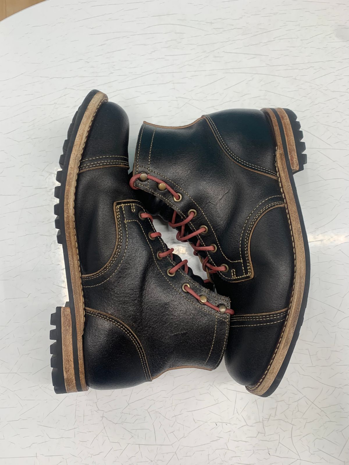 Photo by eggieman on February 5, 2025 of the Truman Cap Toe Boot in Horween Black Waxed Flesh.