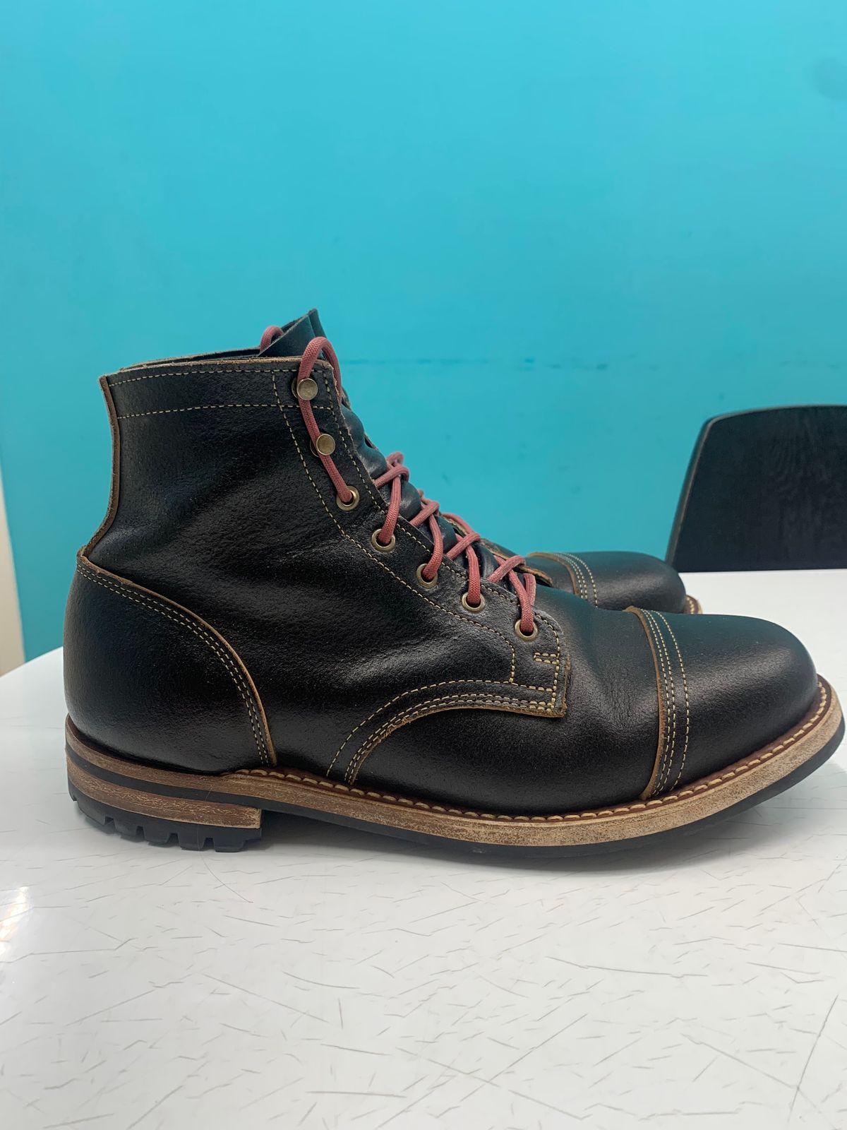 Photo by eggieman on February 5, 2025 of the Truman Cap Toe Boot in Horween Black Waxed Flesh.