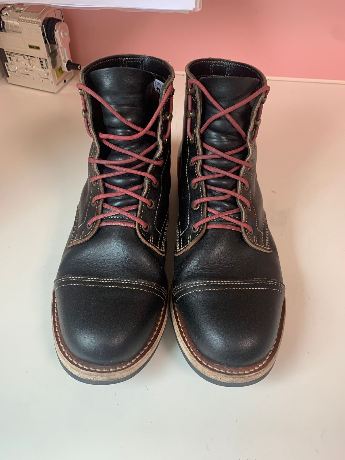Photo by eggieman on March 5, 2025 of the Truman Cap Toe Boot in Horween Black Waxed Flesh.