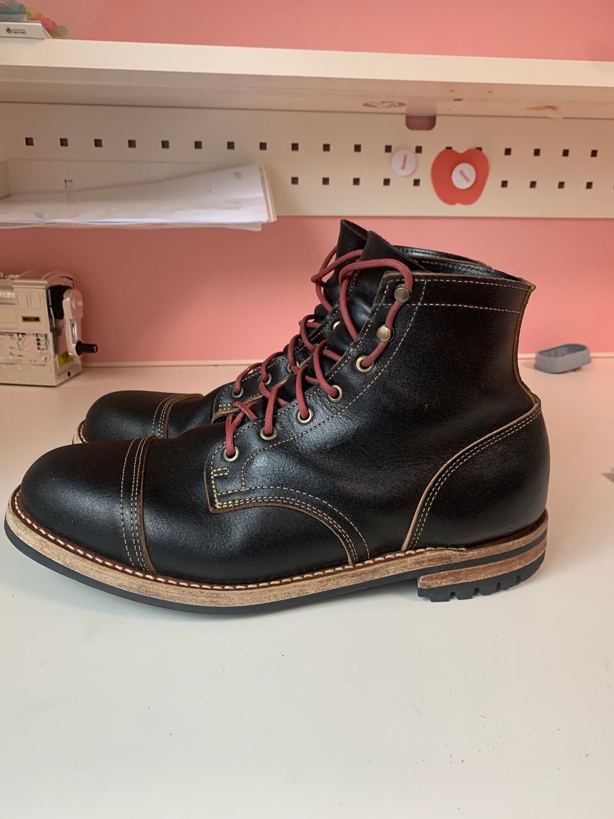 Photo by eggieman on March 5, 2025 of the Truman Cap Toe Boot in Horween Black Waxed Flesh.