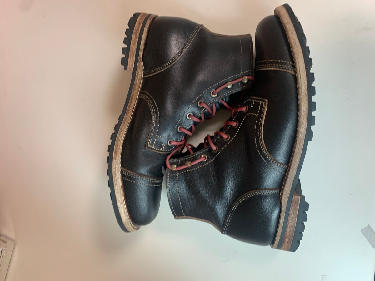 Photo by eggieman on March 5, 2025 of the Truman Cap Toe Boot in Horween Black Waxed Flesh.