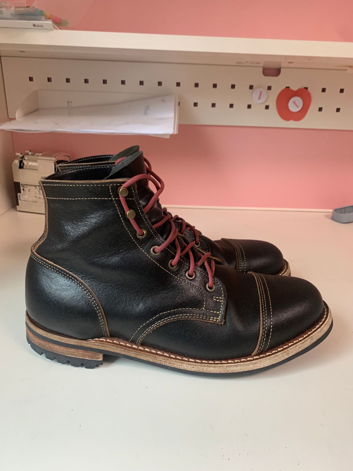 Photo by eggieman on March 5, 2025 of the Truman Cap Toe Boot in Horween Black Waxed Flesh.