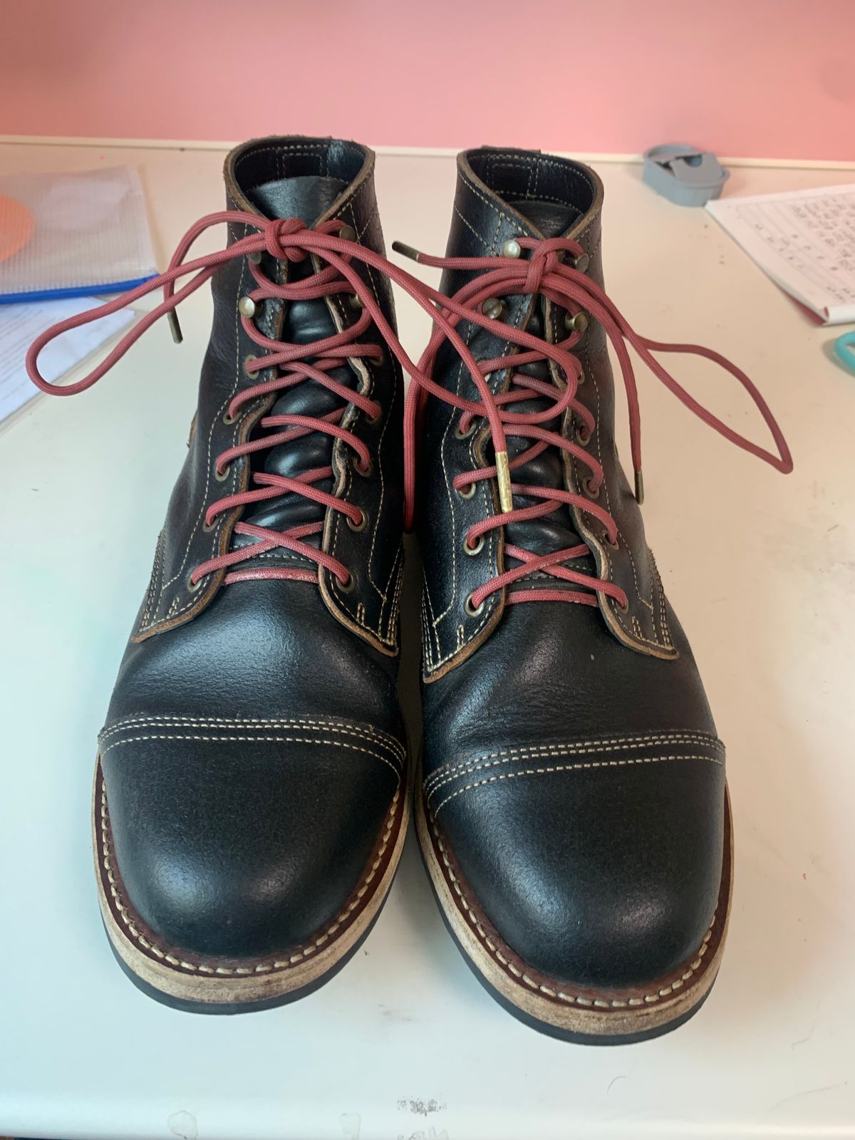 Photo by eggieman on April 4, 2025 of the Truman Cap Toe Boot in Horween Black Waxed Flesh.