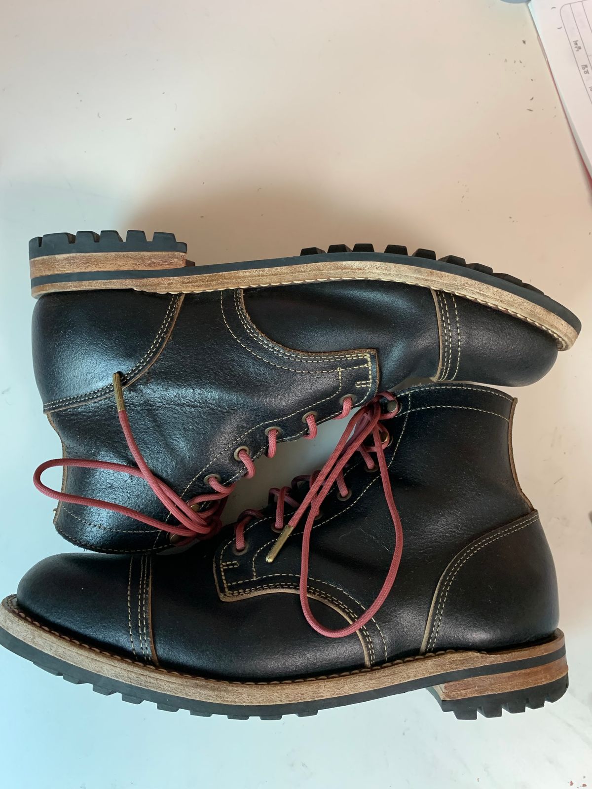 Photo by eggieman on April 4, 2025 of the Truman Cap Toe Boot in Horween Black Waxed Flesh.