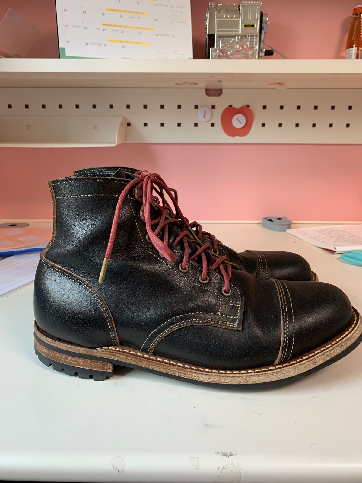 Photo by eggieman on April 4, 2025 of the Truman Cap Toe Boot in Horween Black Waxed Flesh.