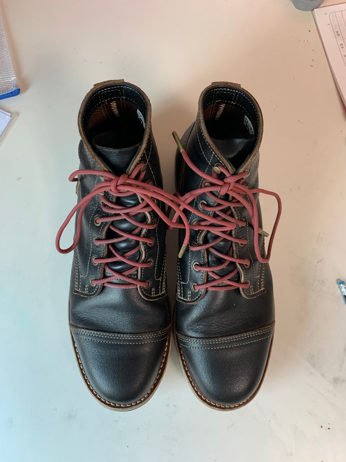 Photo by eggieman on April 4, 2025 of the Truman Cap Toe Boot in Horween Black Waxed Flesh.