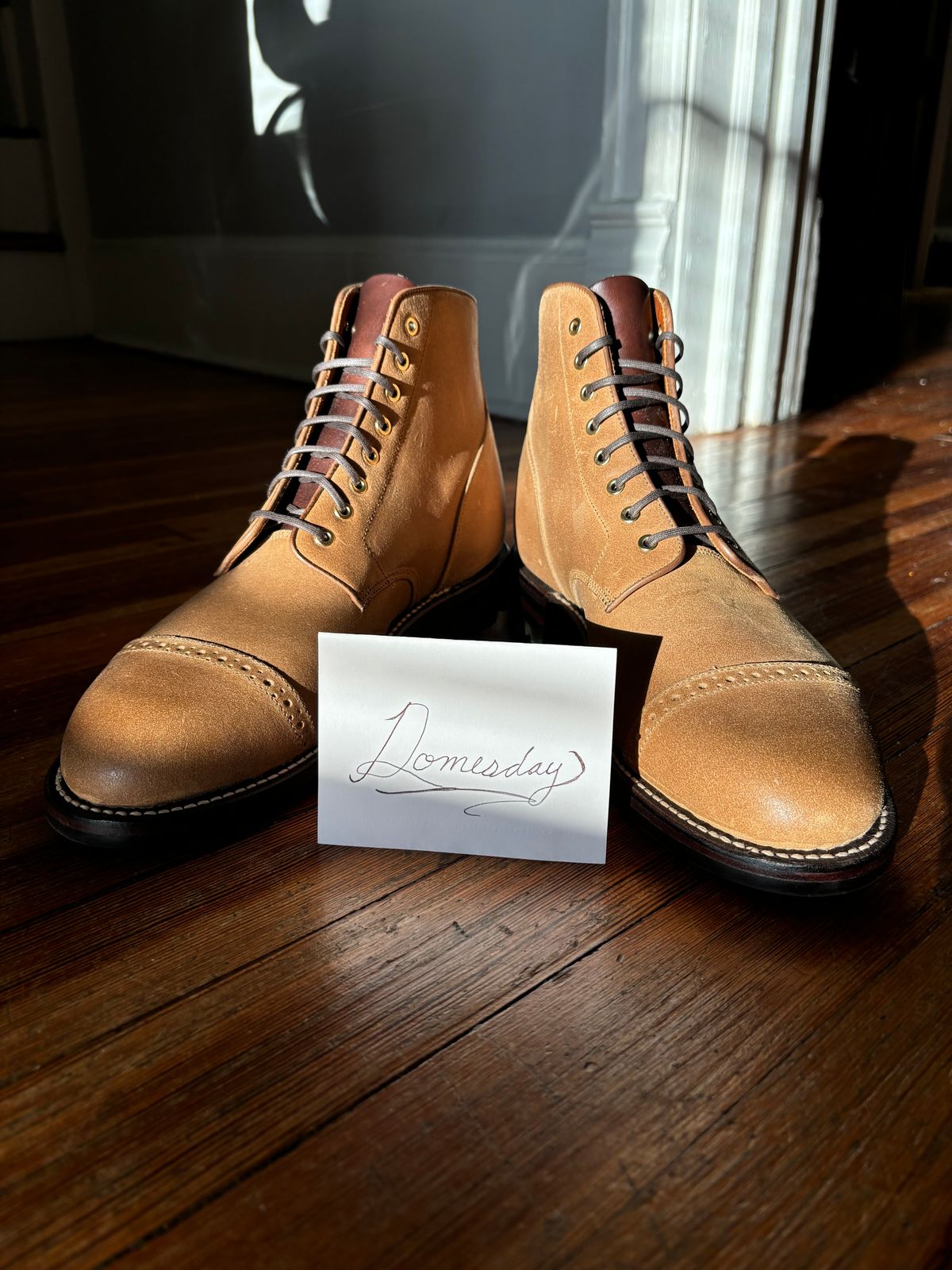 Photo by ccasenhiser on October 6, 2024 of the Grant Stone Garrison Boot in C.F. Stead Natural Waxy Commander Suede.