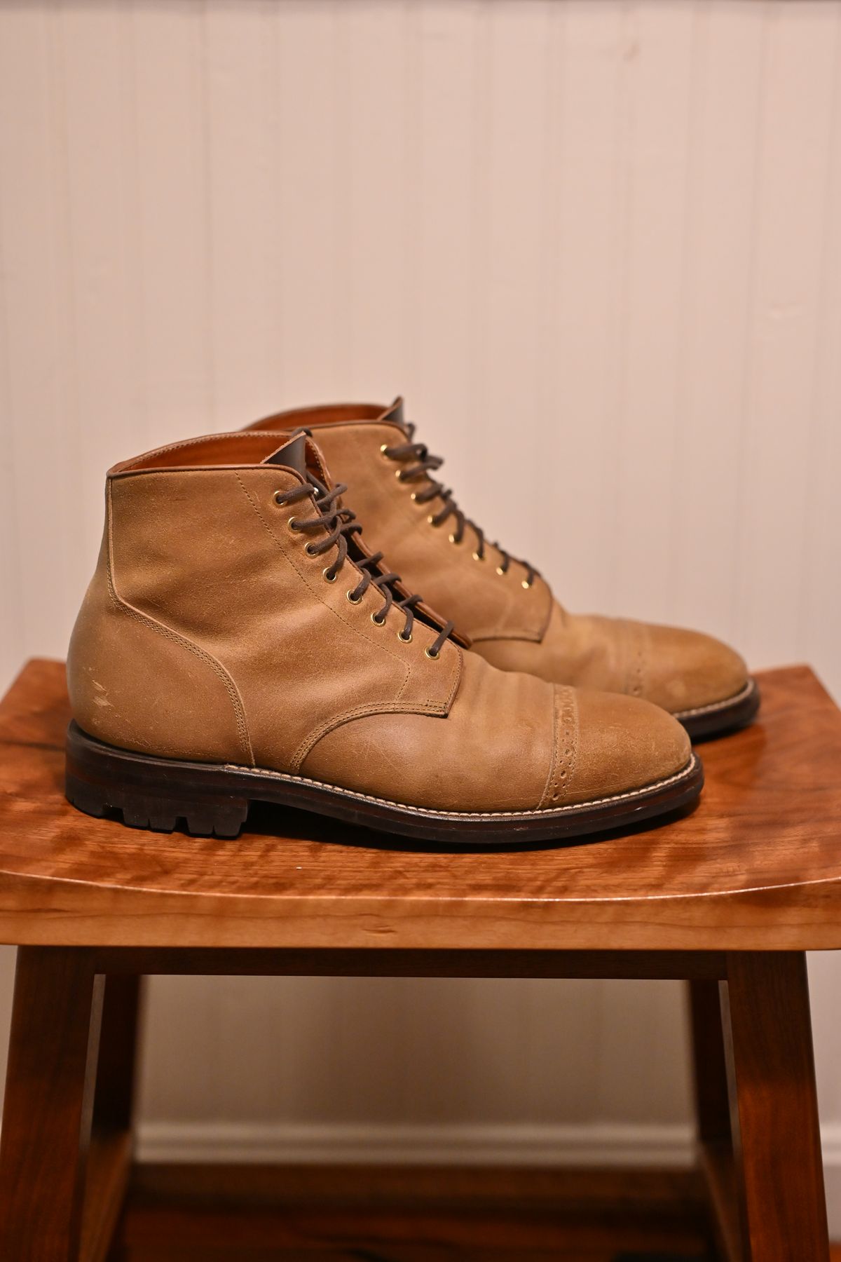 Photo by ccasenhiser on November 6, 2024 of the Grant Stone Garrison Boot in C.F. Stead Natural Waxy Commander Suede.
