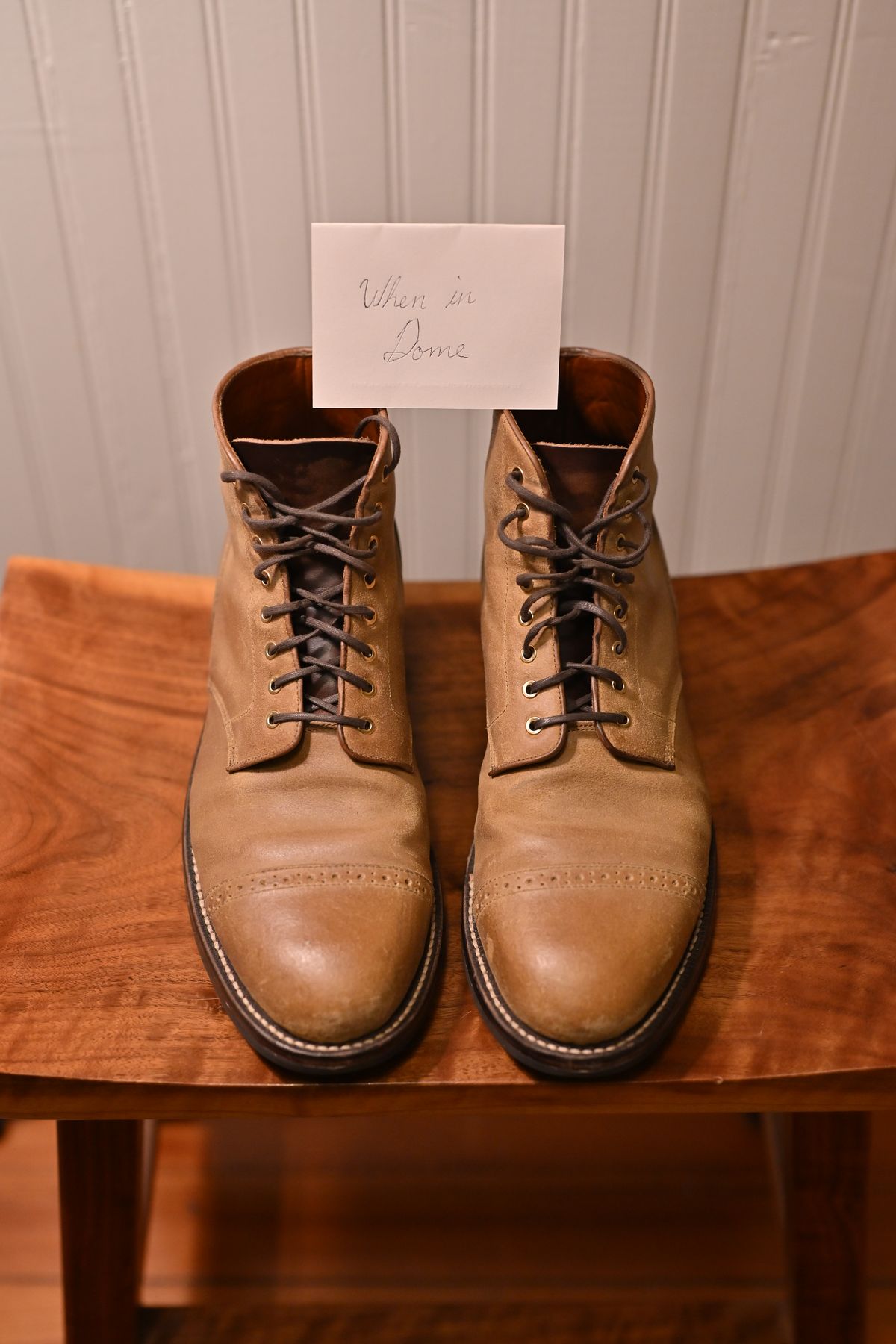 Photo by ccasenhiser on November 6, 2024 of the Grant Stone Garrison Boot in C.F. Stead Natural Waxy Commander Suede.