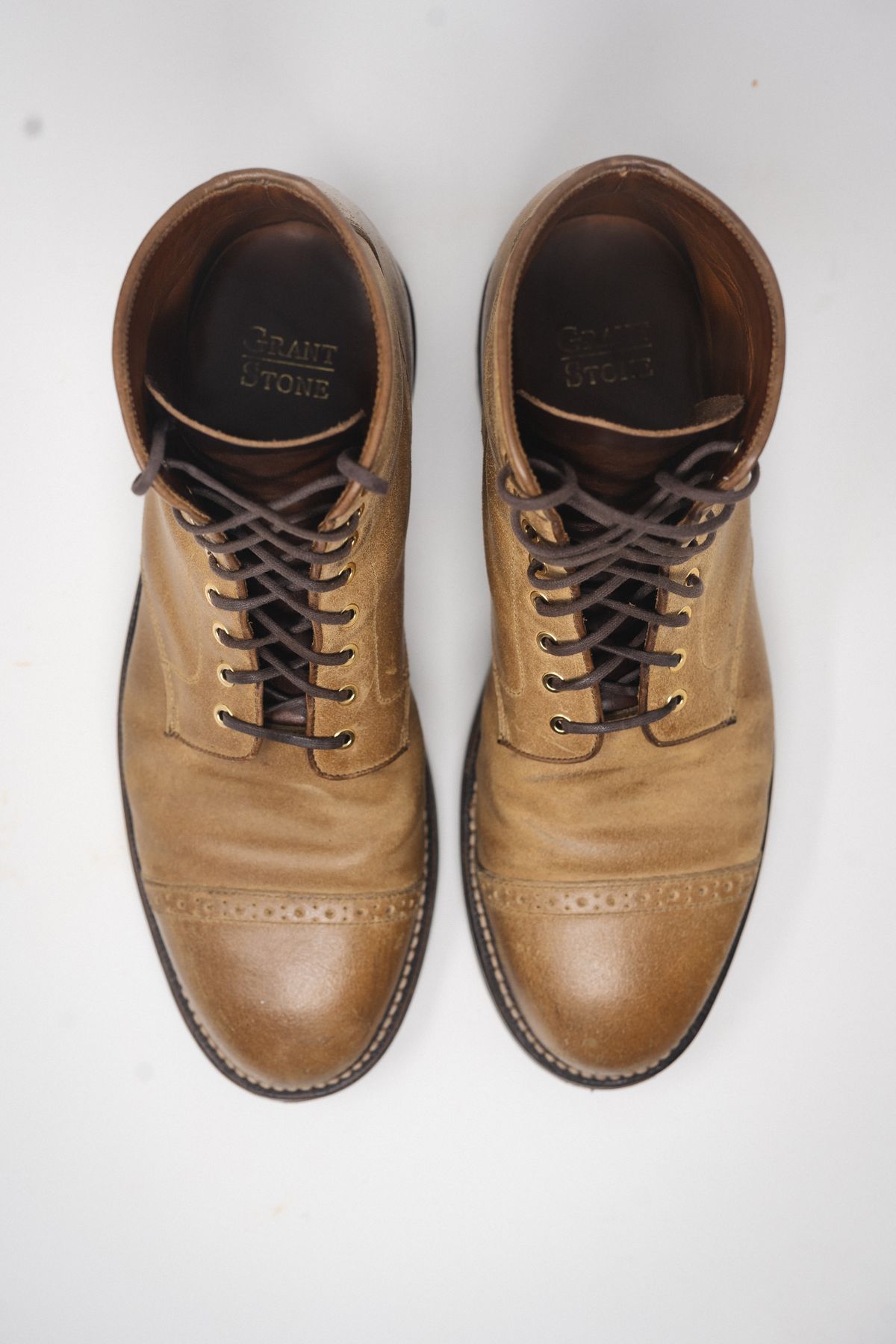 Photo by ccasenhiser on December 6, 2024 of the Grant Stone Garrison Boot in C.F. Stead Natural Waxy Commander Suede.