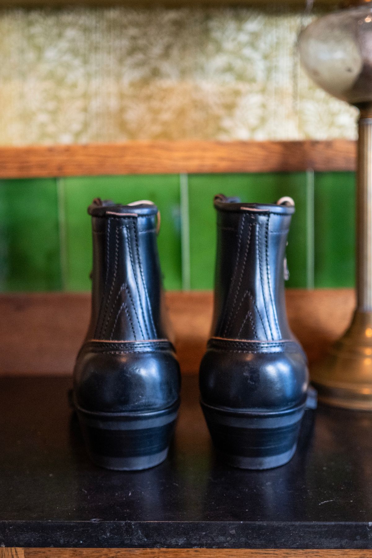 Photo by ccasenhiser on October 5, 2025 of the Nicks Nicks's x Nobleman’s Apothacary Maverick Boot in Horween Black Chromexcel.