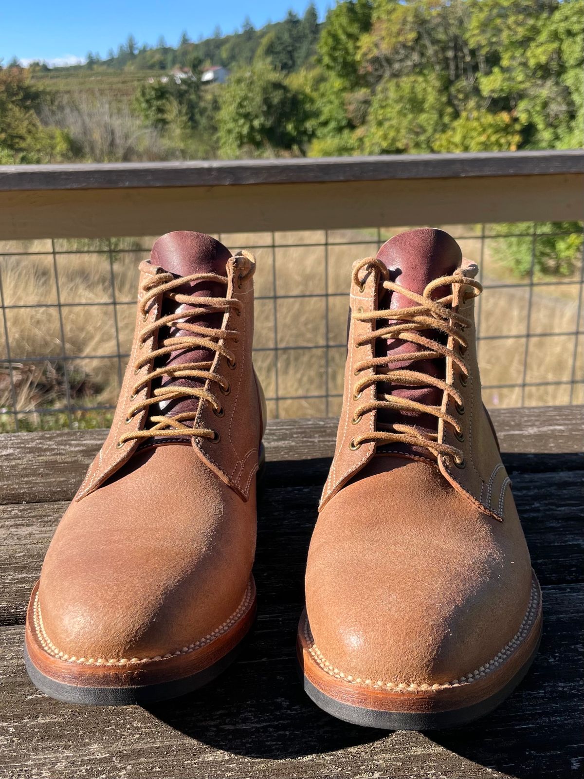 Photo by ccasenhiser on October 2, 2023 of the Flame Panda Service Boot in Natural Roughout Horsebutt.