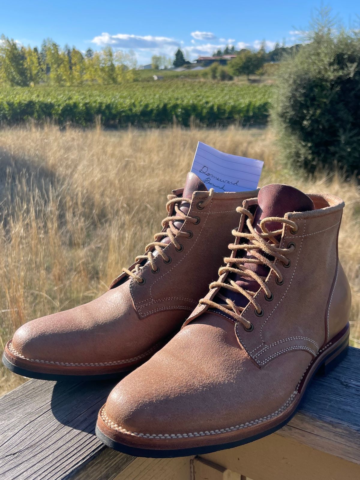 Photo by ccasenhiser on October 2, 2023 of the Flame Panda Service Boot in Natural Roughout Horsebutt.