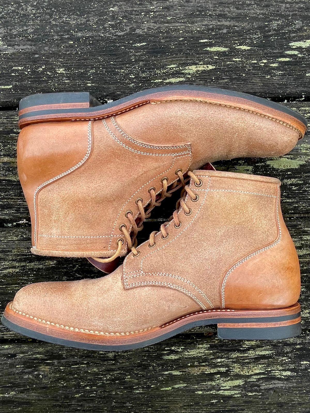 Photo by ccasenhiser on November 6, 2023 of the Flame Panda Service Boot in Natural Roughout Horsebutt.