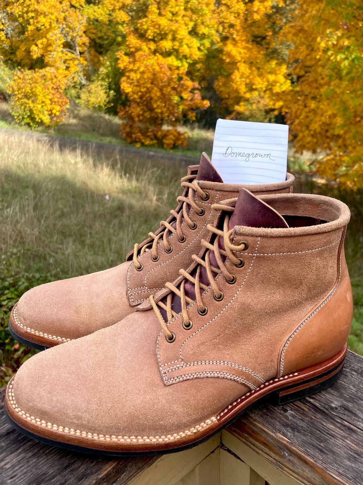 Photo by ccasenhiser on November 6, 2023 of the Flame Panda Service Boot in Natural Roughout Horsebutt.